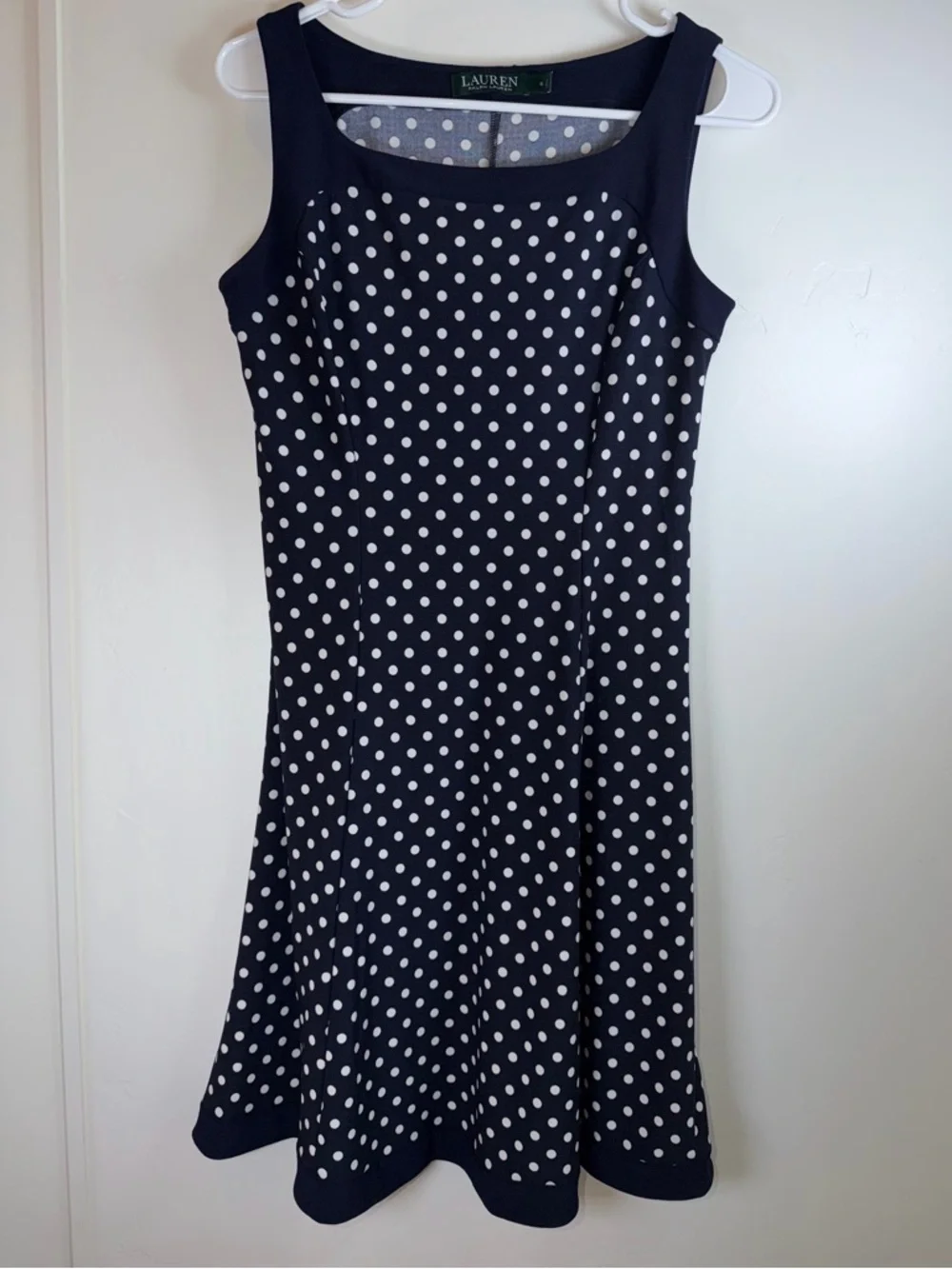 Lauren Ralph Lauren Navy Polka Dot Fit & Flare Dress Size 6 - Picture 1 of 7